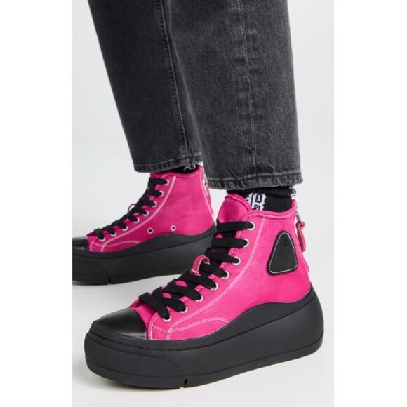 R13 Dark Pink Kurt High Top Sneakers Lace-Up Platform Rare, Size 7W | 5M | 37 - Picture 1 of 9